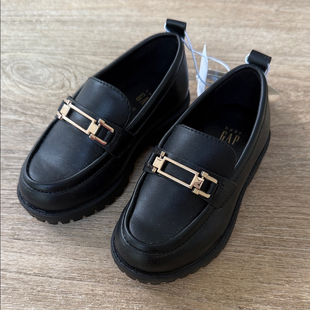 GAP Kids Black Loafers with Gold Buckle Toddler Size 6